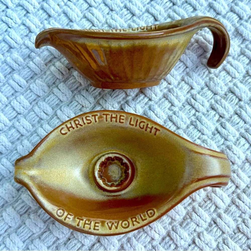 Two Frankoma Oral Roberts Tulsa 1971 Light of the World Ceramic Candle Holders